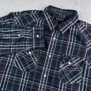 Helix Shirt Mens XL Black Plaid Western Pearl Snap Athletic Fit Casual Grunge
